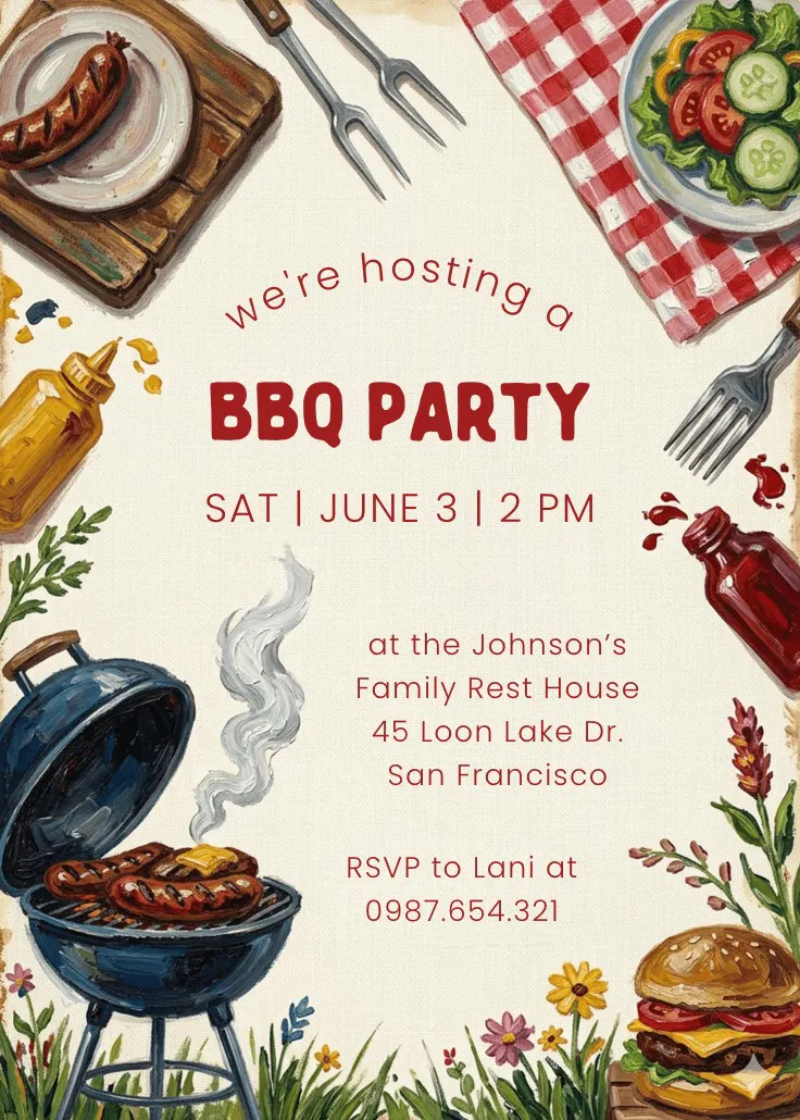 Bbq super feast - barbekü partisi davetiyesi